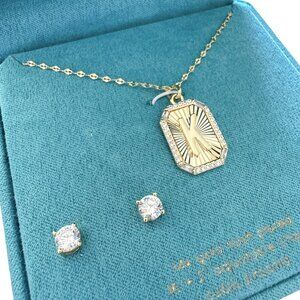 Unwritten Cubic Zirconia Initial K Pendant Necklace and Stud Earring Set - NWT